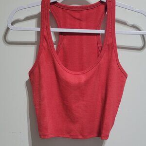 Red Ribbed Crop Tank